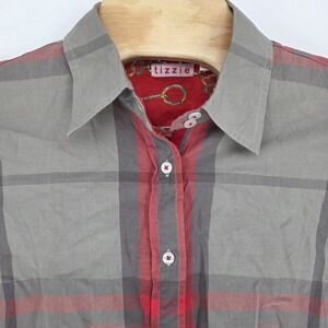 Tizzie Button-Up Shirt Women's XL Chinese Dragon Print Fringe Hem Long Sleeve